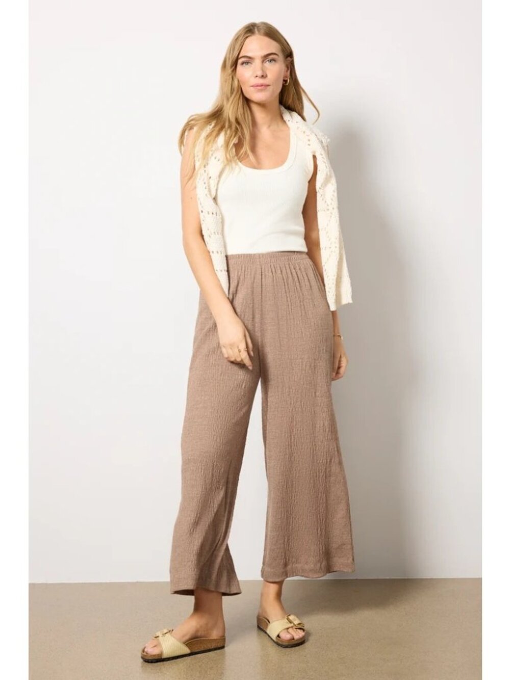 Z Supply + Evereve Women's Slub Wide Leg Pant Brown Textured Size Medium NWT
